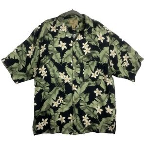 Jamaica Jaxx Men's Tropical Leaf 100% Silk Shirt Hawaiian Men's Size M Black